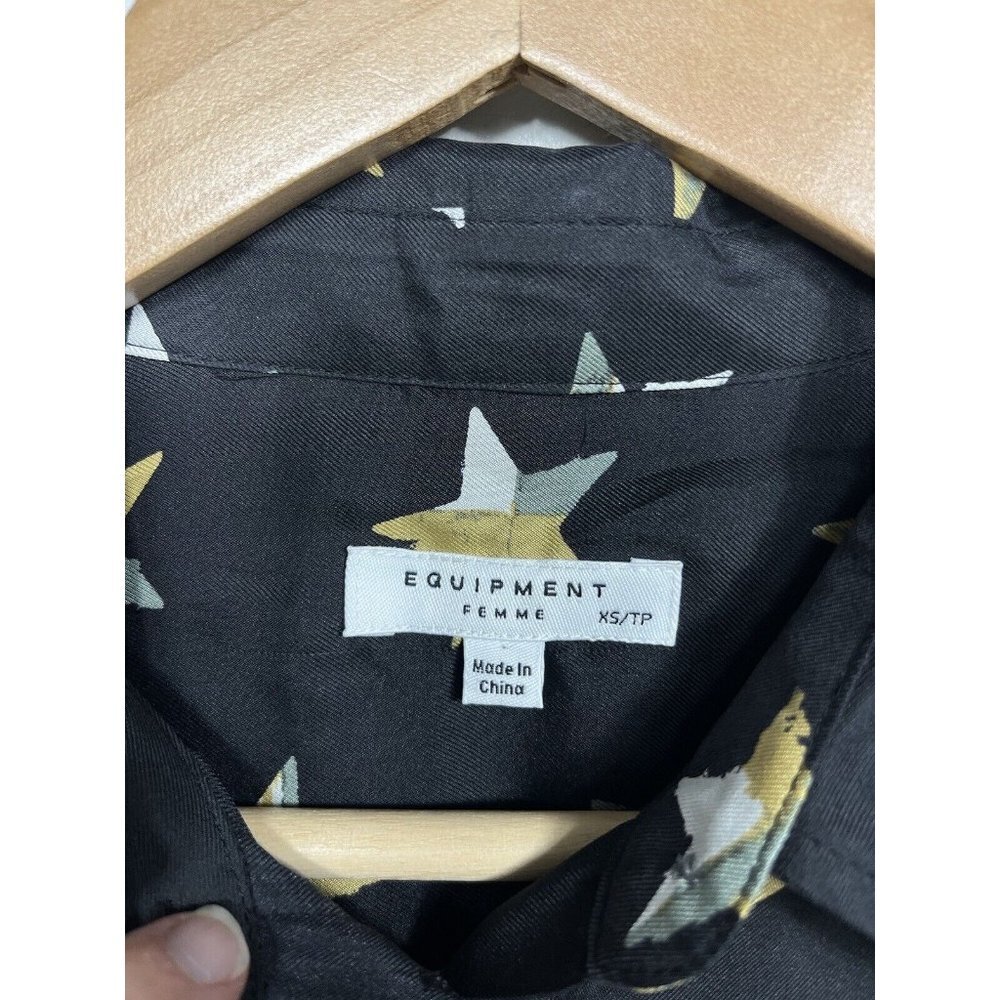 Equipment Femme Dress Women XS Black Brett Star Print Silk Shirt Dress - Picture 8 of 12